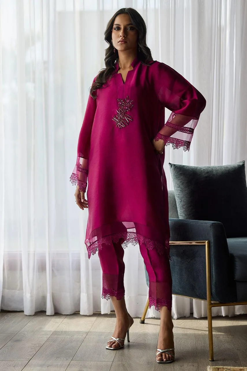 Deepak Perwani Eid Edit Magenta Organza – view 1 – Poshaq