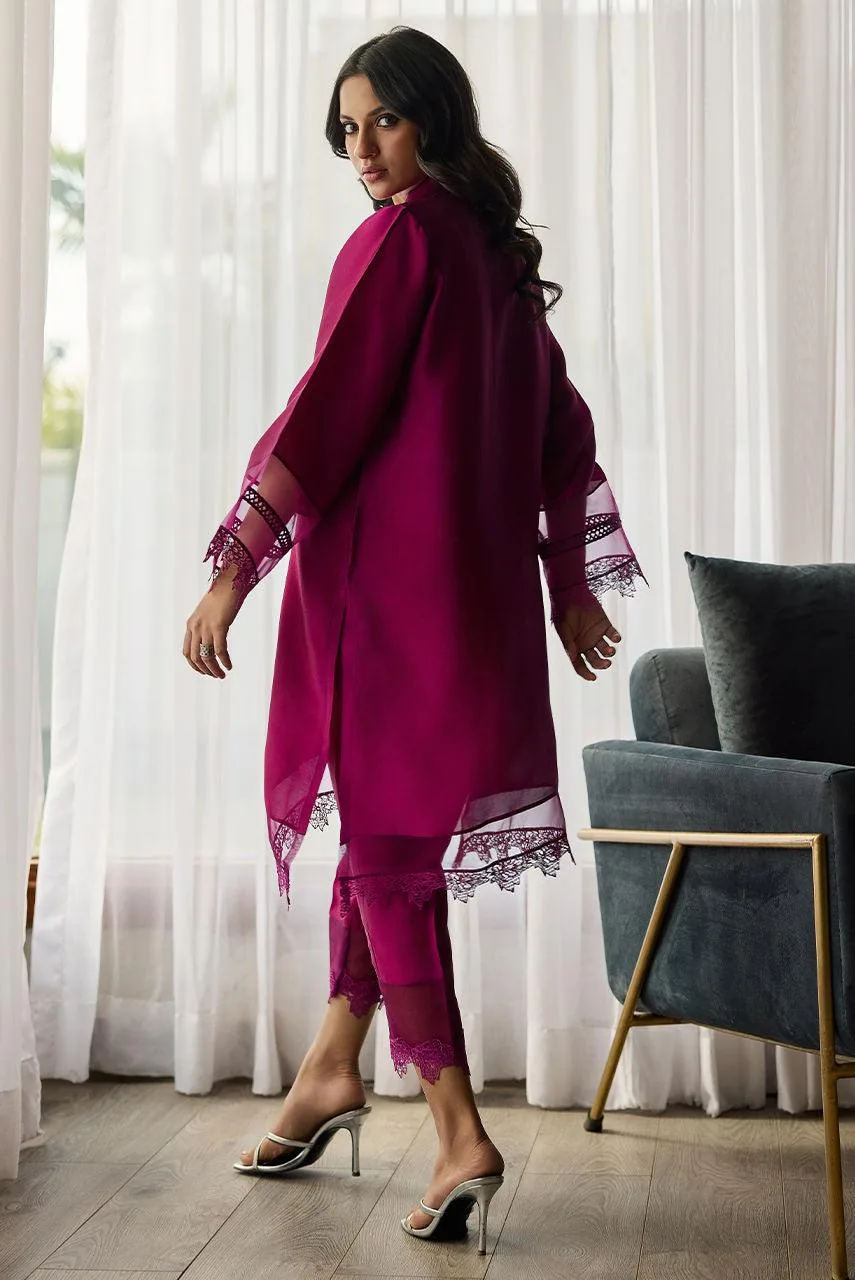 Deepak Perwani Eid Edit Magenta Organza – view 2 – Poshaq