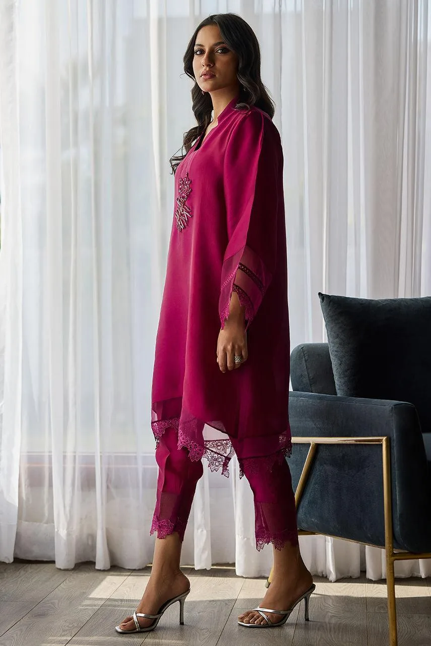 Deepak Perwani Eid Edit Magenta Organza – view 3 – Poshaq