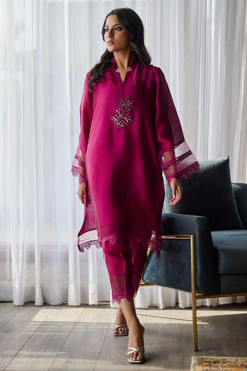 Deepak Perwani Eid Edit Magenta Organza – view 4 – Poshaq