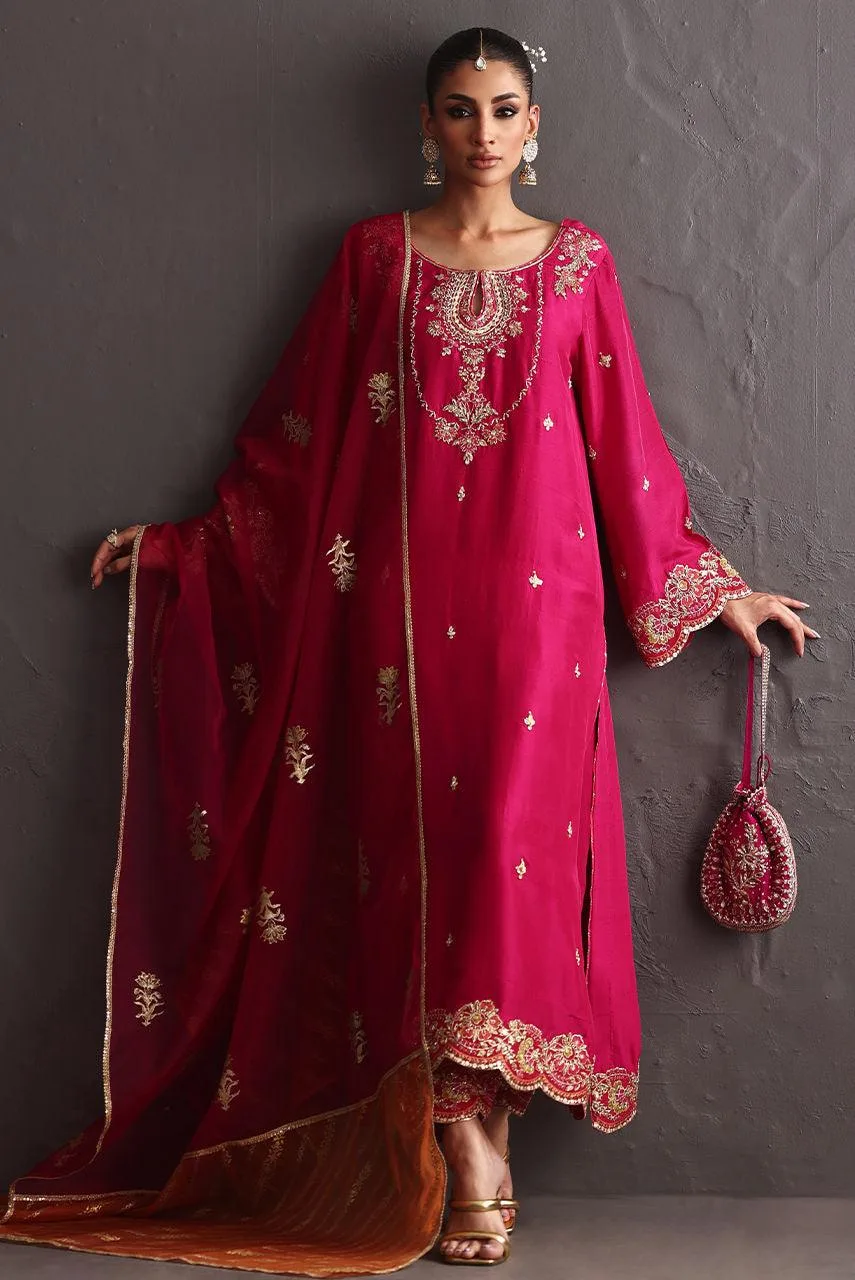 Deepak Perwani Diya Wedding Edit Fuchsia Raw Silk – view 1 – Poshaq