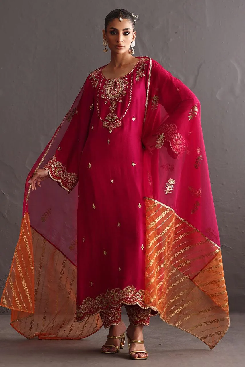 Deepak Perwani Diya Wedding Edit Fuchsia Raw Silk – view 2 – Poshaq