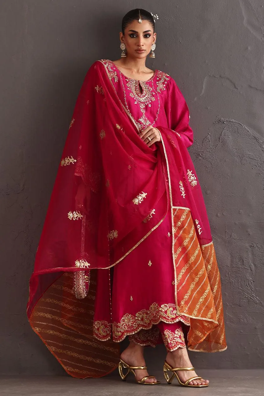 Deepak Perwani Diya Wedding Edit Fuchsia Raw Silk – view 3 – Poshaq