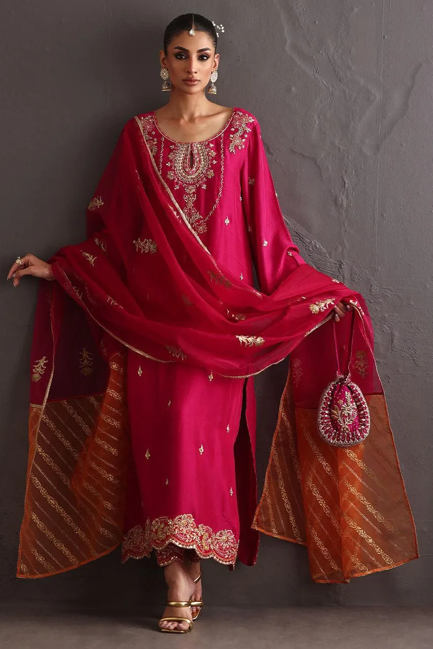 Deepak Perwani Diya Wedding Edit Fuchsia Raw Silk – view 4 – Poshaq