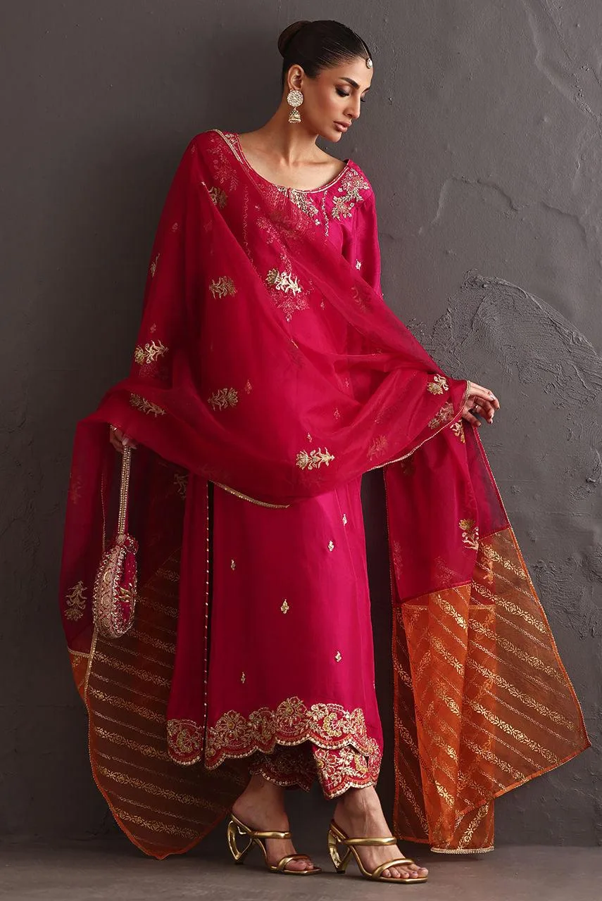 Deepak Perwani Diya Wedding Edit Fuchsia Raw Silk – view 6 – Poshaq