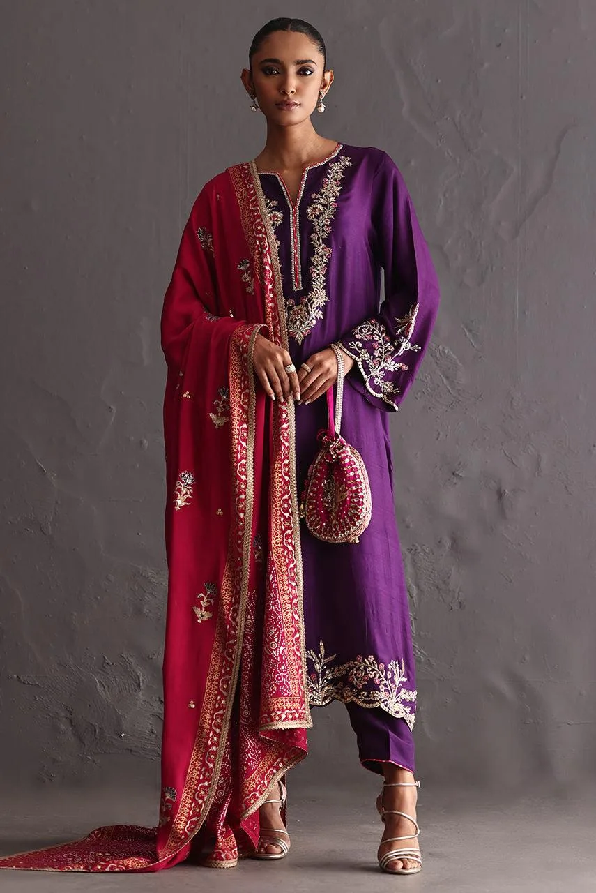 Deepak Perwani Diya Wedding Edit Fuchsia Raw Silk – view 1 – Poshaq