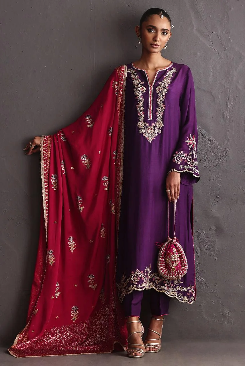 Deepak Perwani Diya Wedding Edit Fuchsia Raw Silk – view 3 – Poshaq