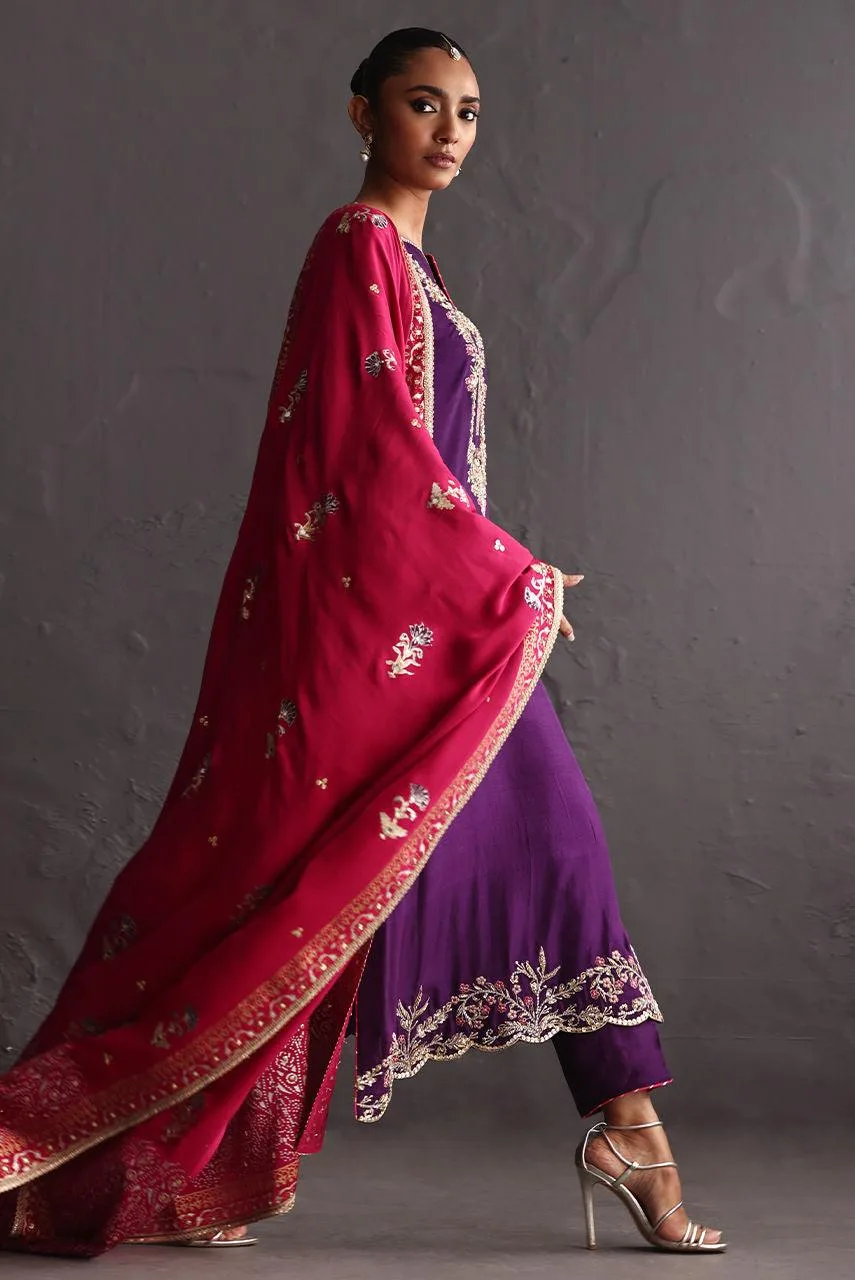 Deepak Perwani Diya Wedding Edit Fuchsia Raw Silk – view 7 – Poshaq