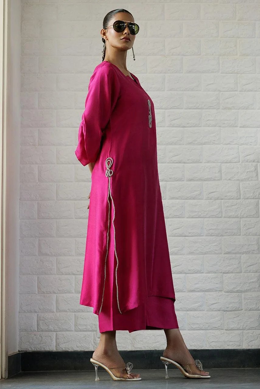 Deepak Perwani Summer Festive 25 Magenta Raw Silk – view 2 – Poshaq
