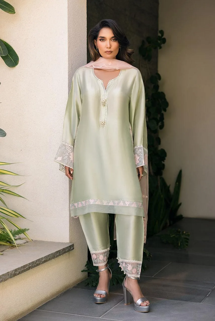 Deepak Perwani Eid Edit 25 Green Organza – view 1 – Poshaq