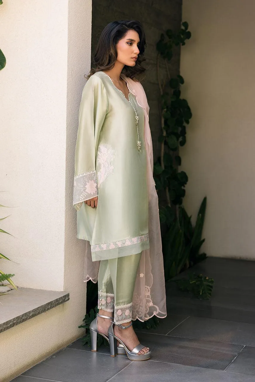 Deepak Perwani Eid Edit 25 Green Organza – view 2 – Poshaq