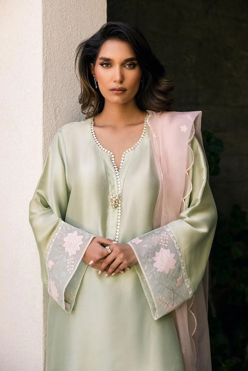 Deepak Perwani Eid Edit 25 Green Organza – view 3 – Poshaq
