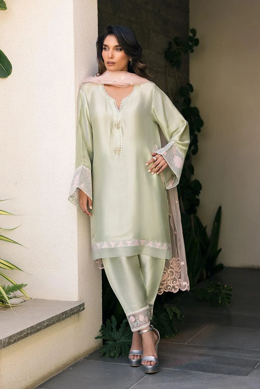 Deepak Perwani Eid Edit 25 Green Organza – view 4 – Poshaq