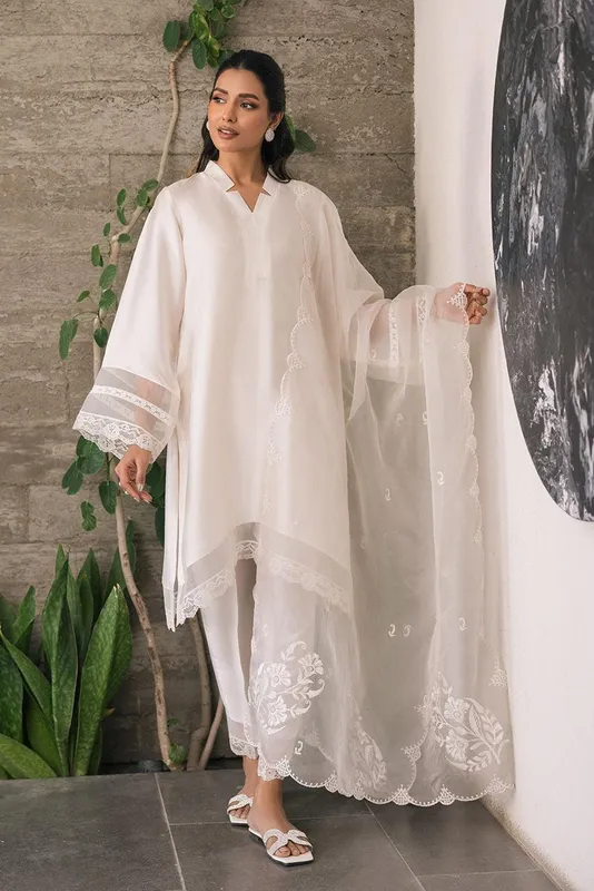 Deepak Perwani Eid Edit 25 Ivory Organza – view 1 – Poshaq