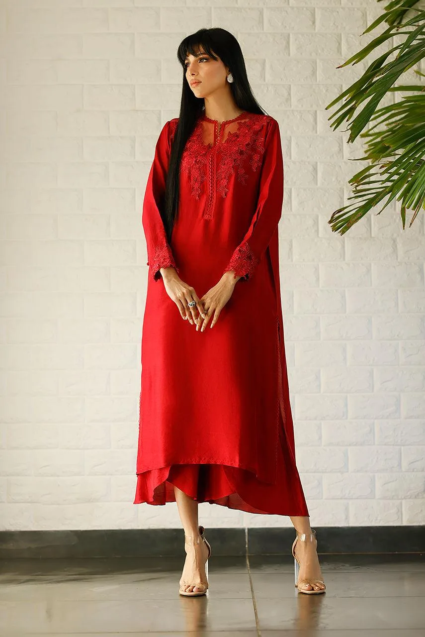 Deepak Perwani Lilah Silk Edit 24 Red Raw Silk – view 1 – Poshaq