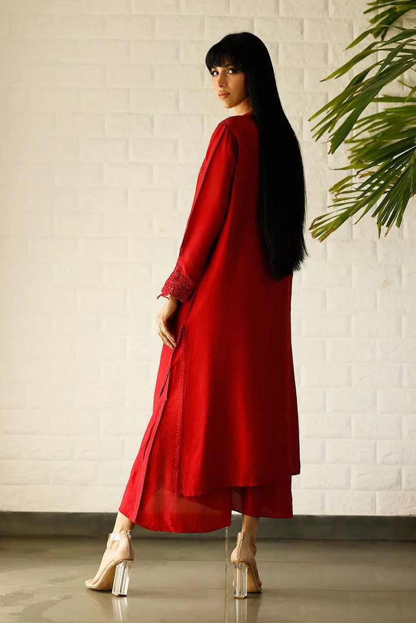 Deepak Perwani Lilah Silk Edit 24 Red Raw Silk – view 2 – Poshaq