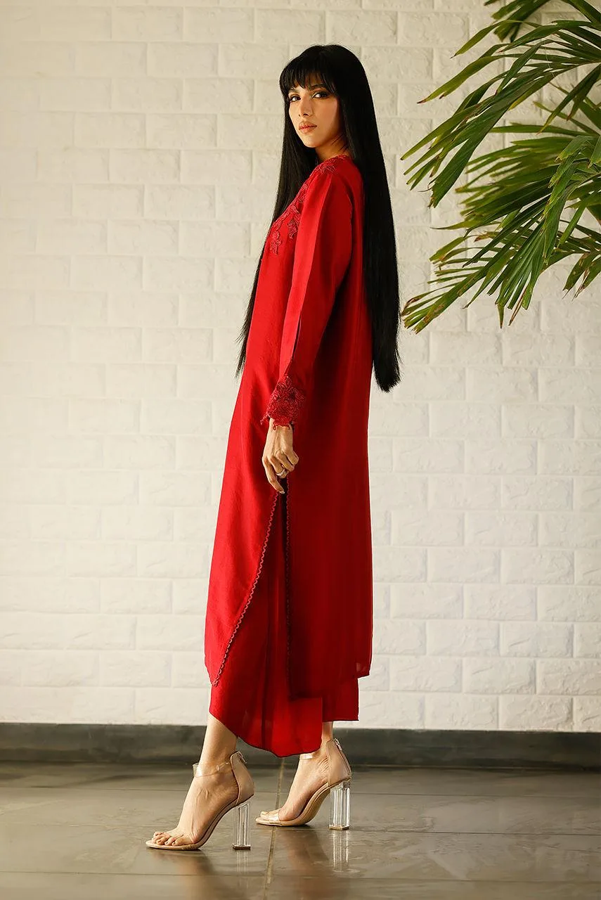 Deepak Perwani Lilah Silk Edit 24 Red Raw Silk – view 4 – Poshaq