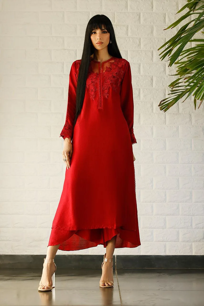 Deepak Perwani Lilah Silk Edit 24 Red Raw Silk – view 6 – Poshaq