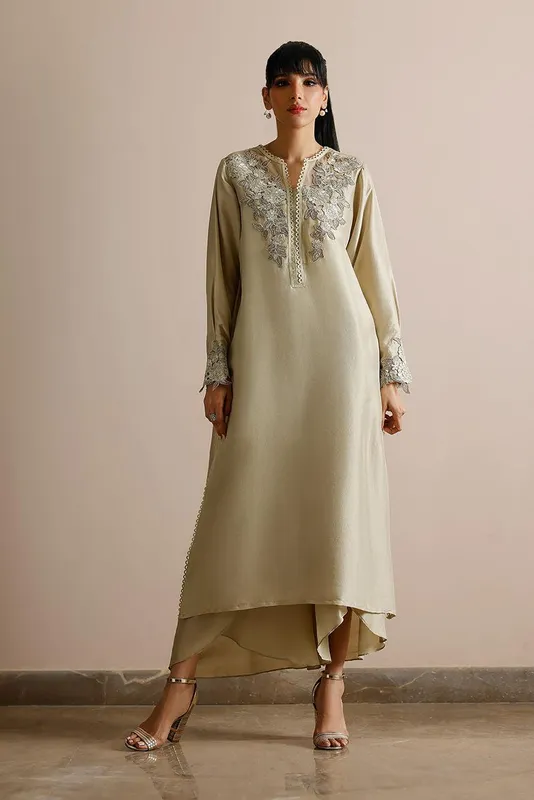Deepak Perwani Lilah Silk Edit 24 Ivory Raw Silk – view 1 – Poshaq