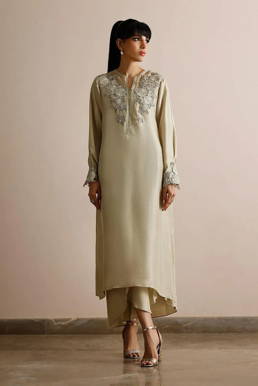 Deepak Perwani Lilah Silk Edit 24 Ivory Raw Silk – view 5 – Poshaq