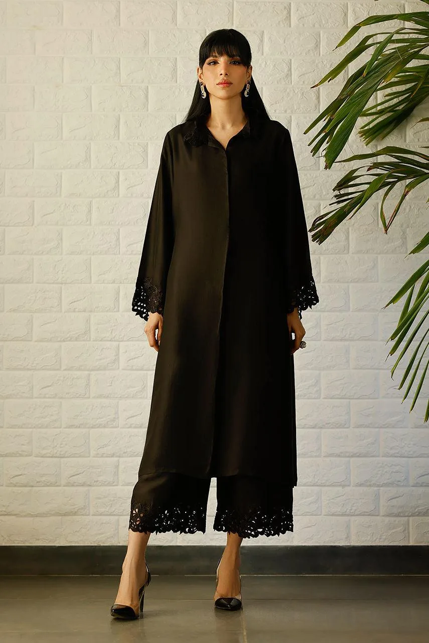 Deepak Perwani Lilah Silk Edit 24 Black Raw Silk – view 1 – Poshaq