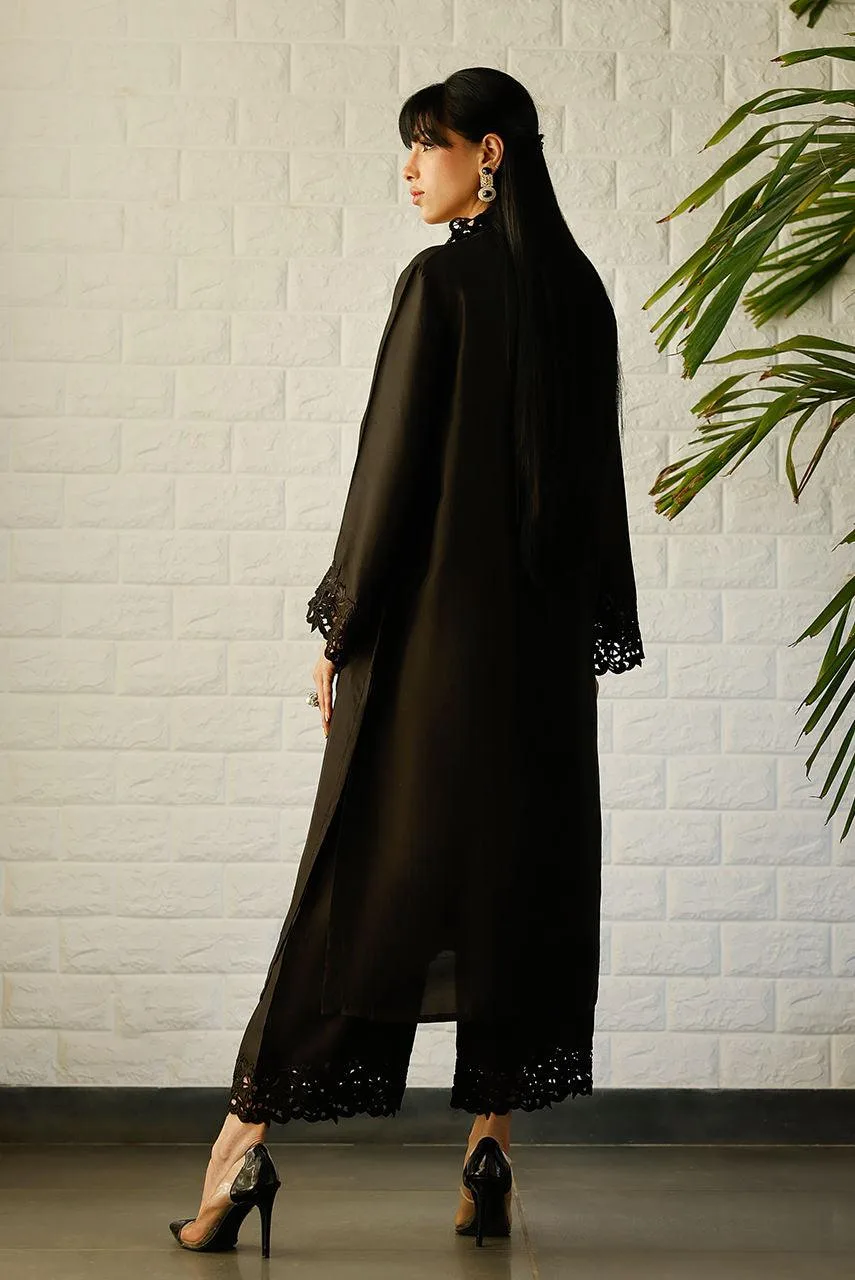 Deepak Perwani Lilah Silk Edit 24 Black Raw Silk – view 2 – Poshaq