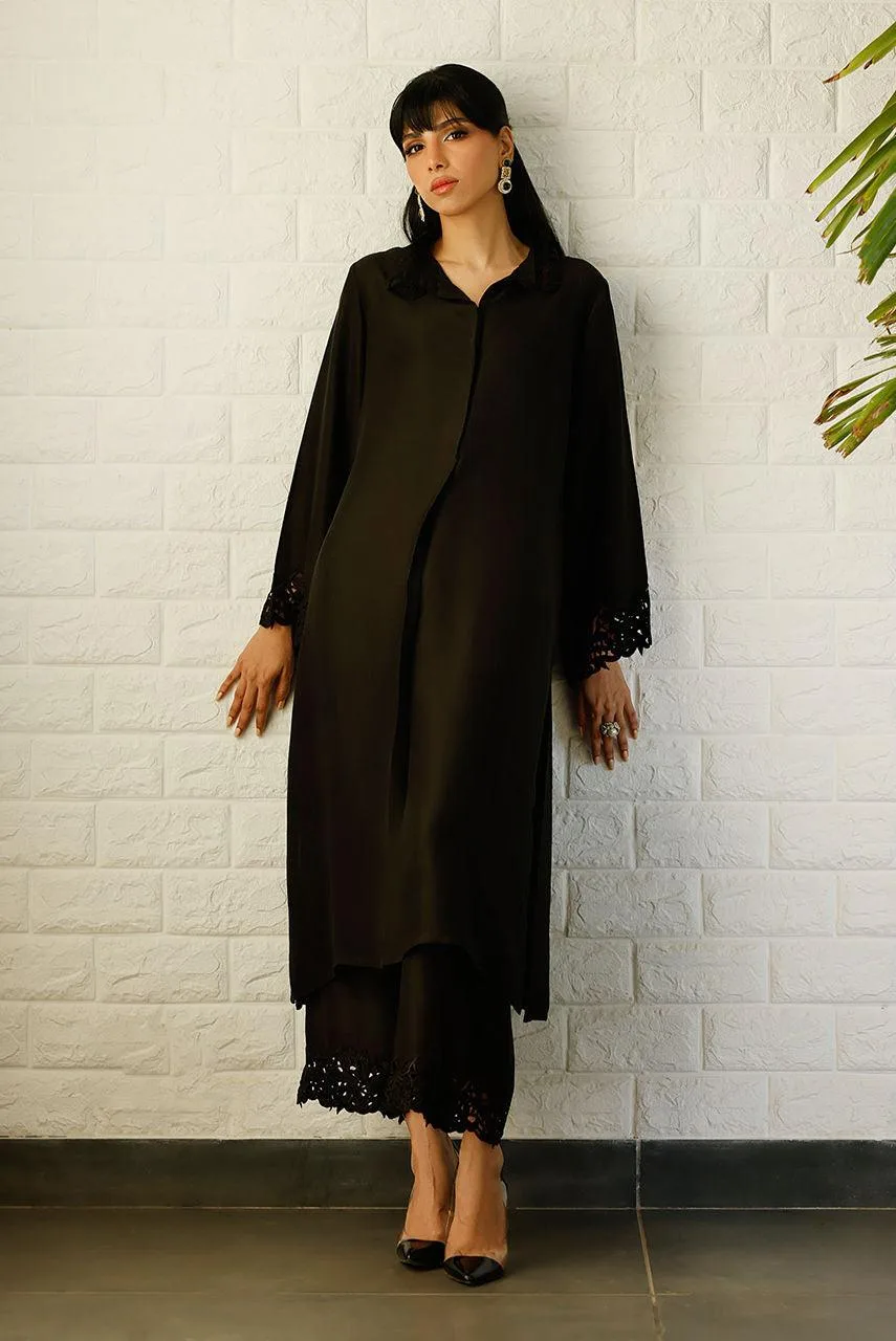 Deepak Perwani Lilah Silk Edit 24 Black Raw Silk – view 4 – Poshaq