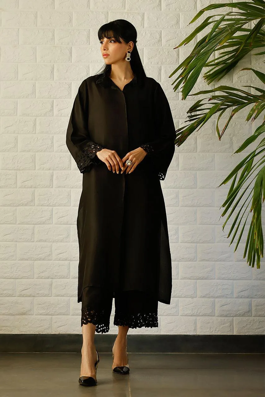 Deepak Perwani Lilah Silk Edit 24 Black Raw Silk – view 6 – Poshaq