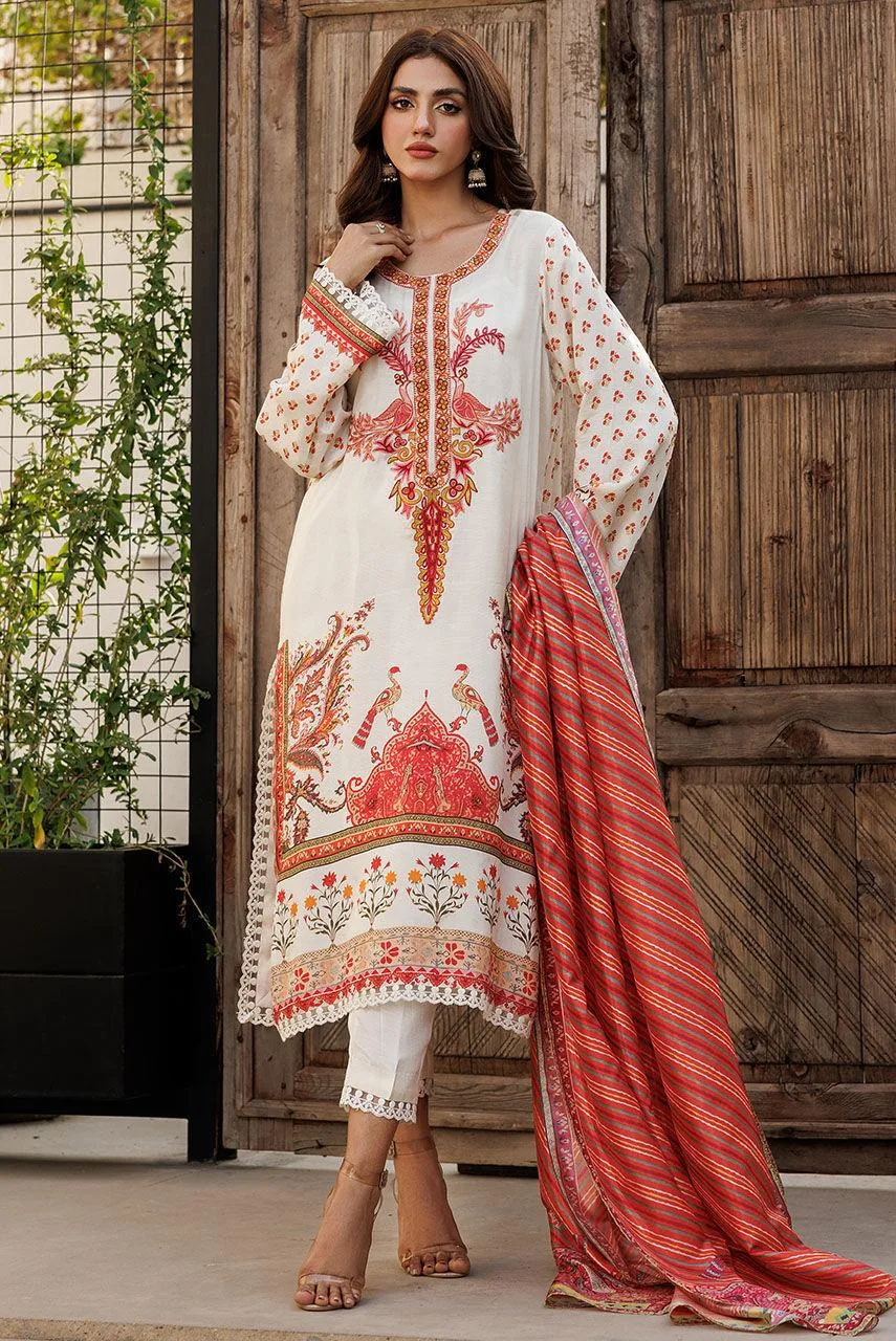 Deepak Perwani Festive Lawn 24 White Silk – view 1 – Poshaq