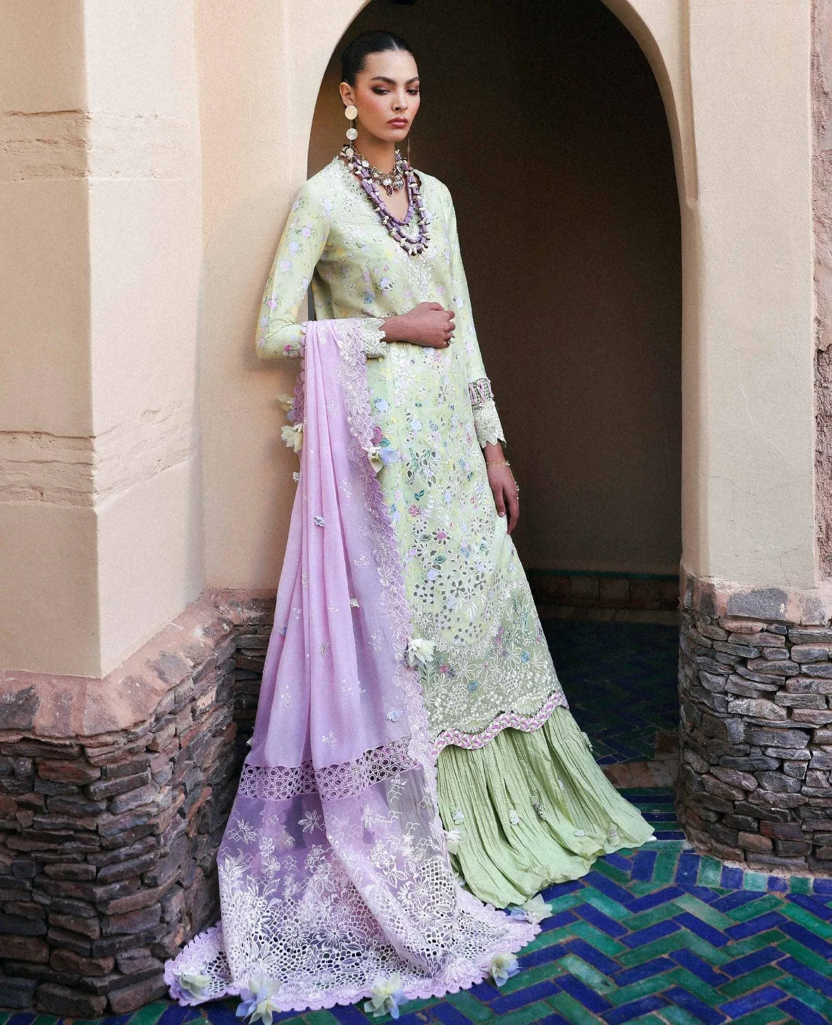Republic Womenswear Reine Luxury Lawn 26 Green Georgette – view 1 – Poshaq