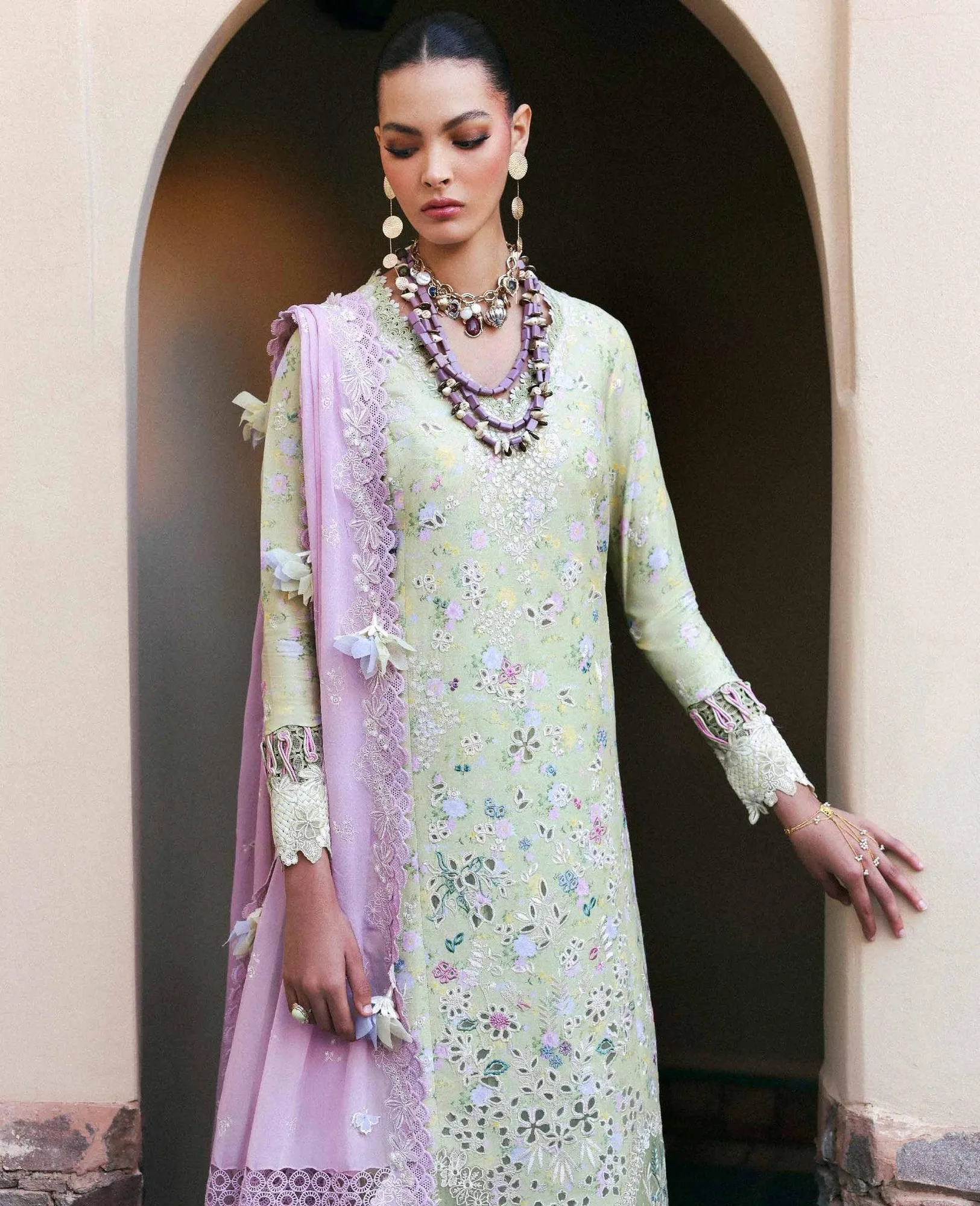 Republic Womenswear Reine Luxury Lawn 26 Green Georgette – view 2 – Poshaq