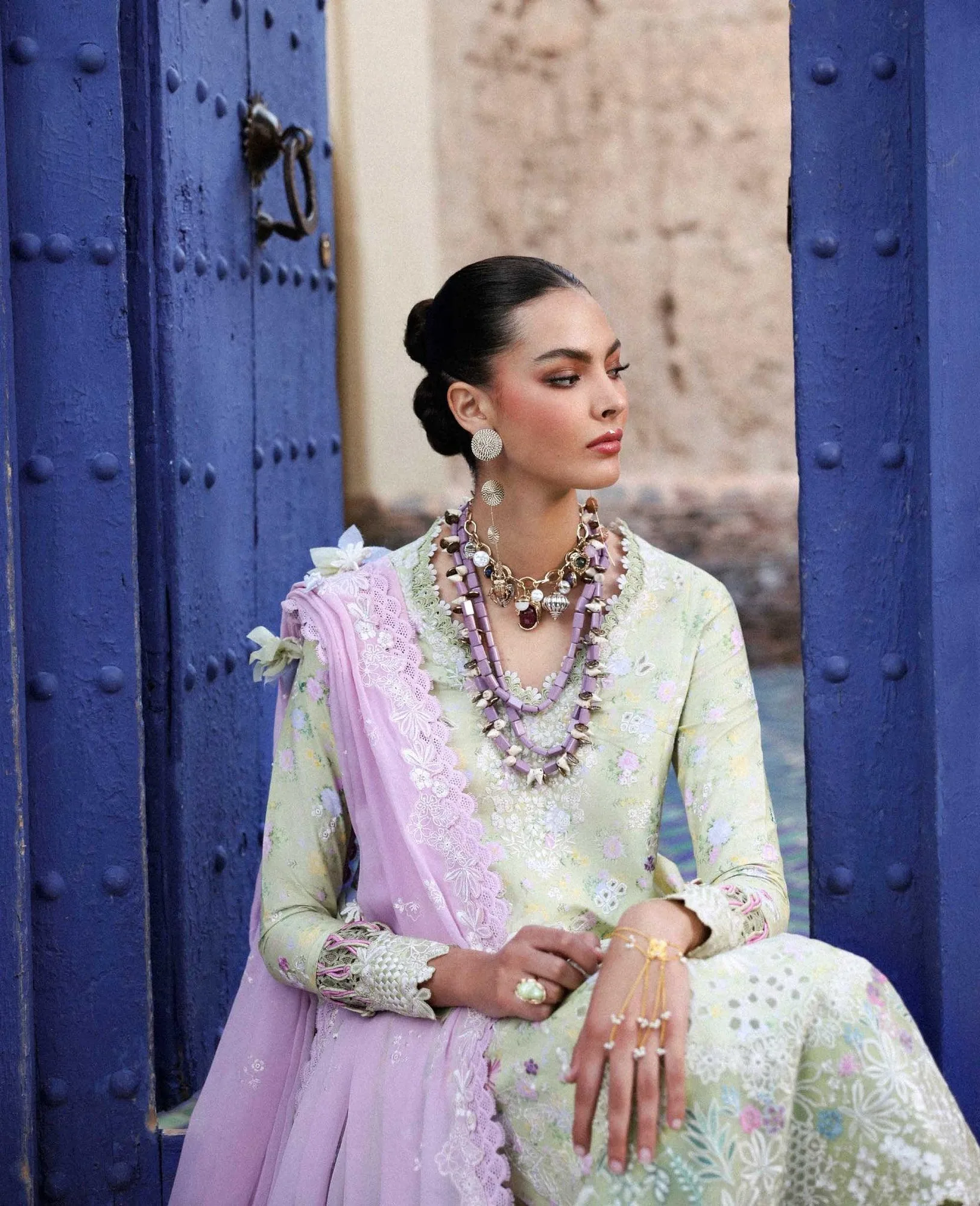 Republic Womenswear Reine Luxury Lawn 26 Green Georgette – view 6 – Poshaq