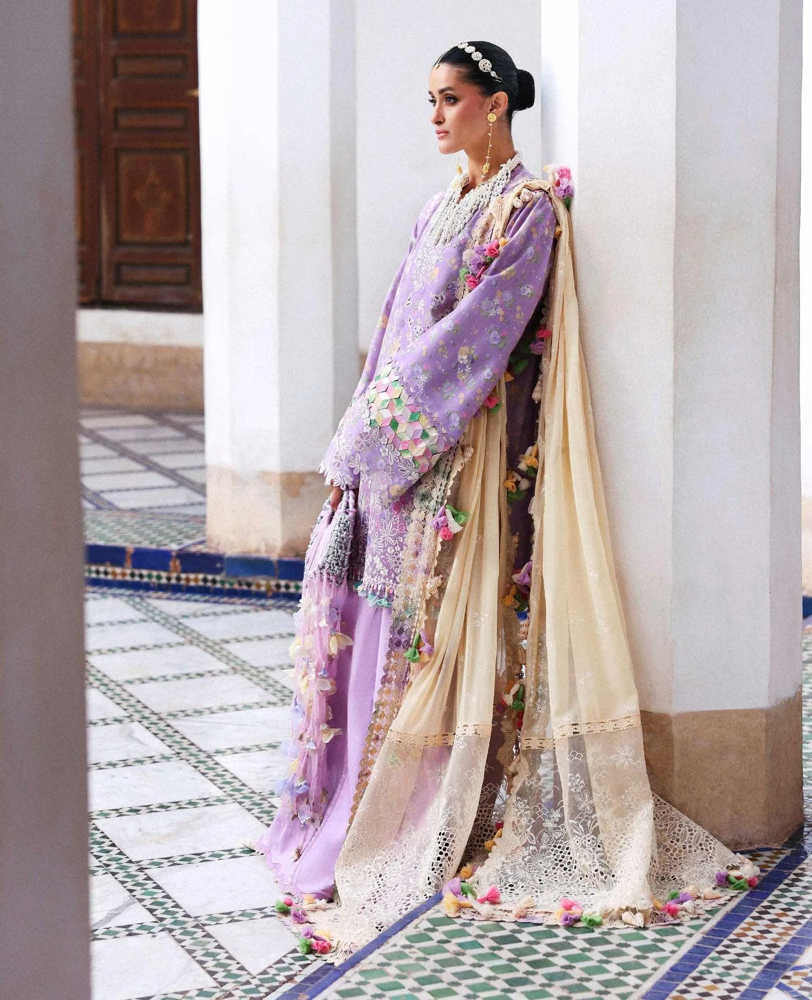 Republic Womenswear Reine Luxury Lawn 26 Yellow Georgette – view 2 – Poshaq