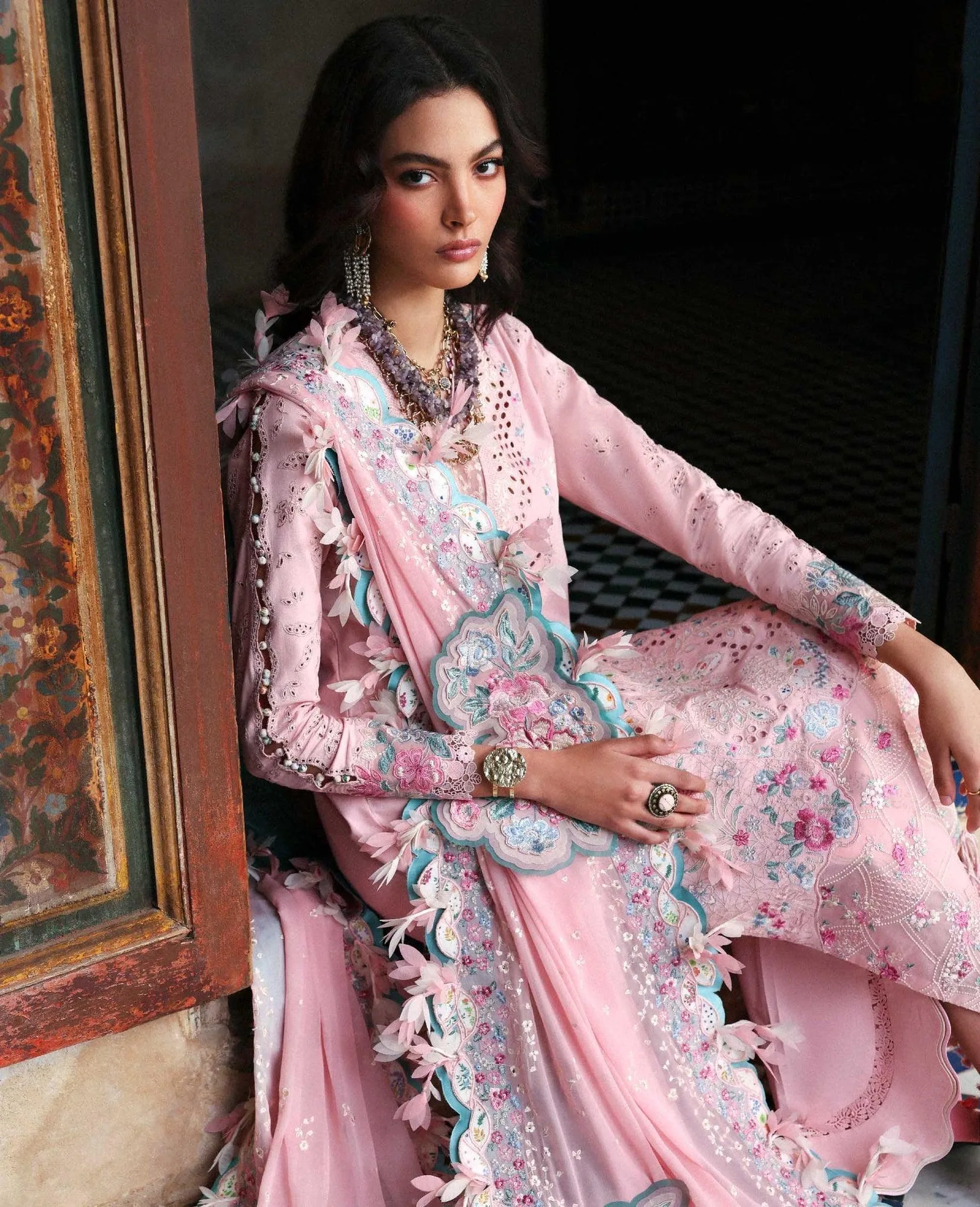Republic Womenswear Reine Luxury Lawn 26 White Georgette – view 3 – Poshaq