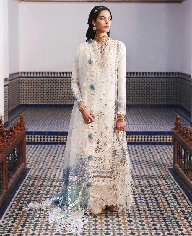 Republic Womenswear Reine Luxury Lawn 26 White Organza – view 1 – Poshaq