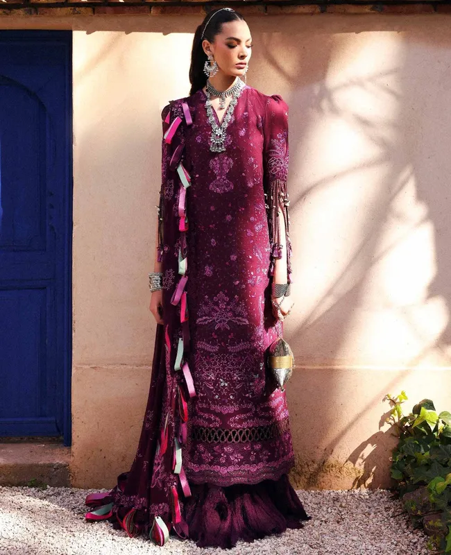 Republic Womenswear Reine Luxury Lawn 26 Plum Georgette – view 1 – Poshaq