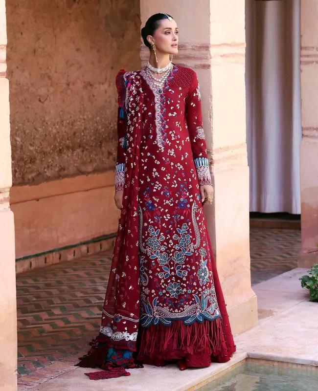Republic Womenswear Reine Luxury Lawn 26 Maroon Organza – view 1 – Poshaq