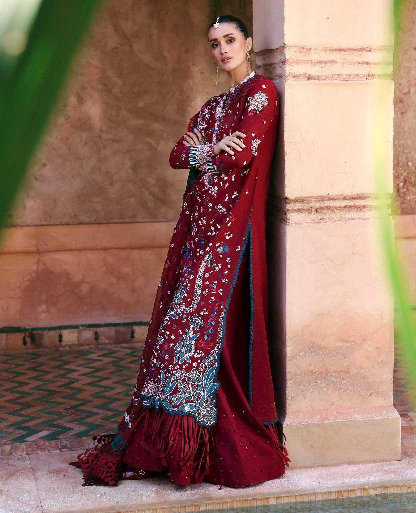 Republic Womenswear Reine Luxury Lawn 26 Maroon Organza – view 2 – Poshaq