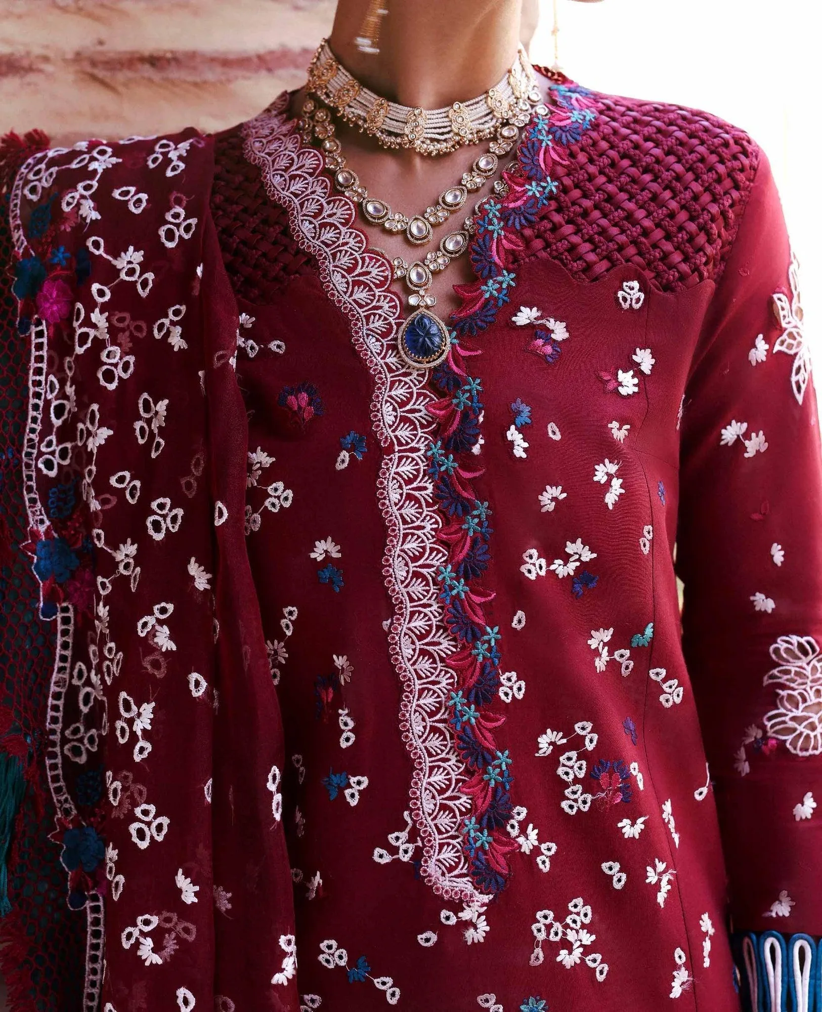 Republic Womenswear Reine Luxury Lawn 26 Maroon Organza – view 3 – Poshaq