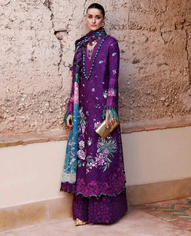Republic Womenswear Reine Luxury Lawn 26 Purple Organza – view 1 – Poshaq