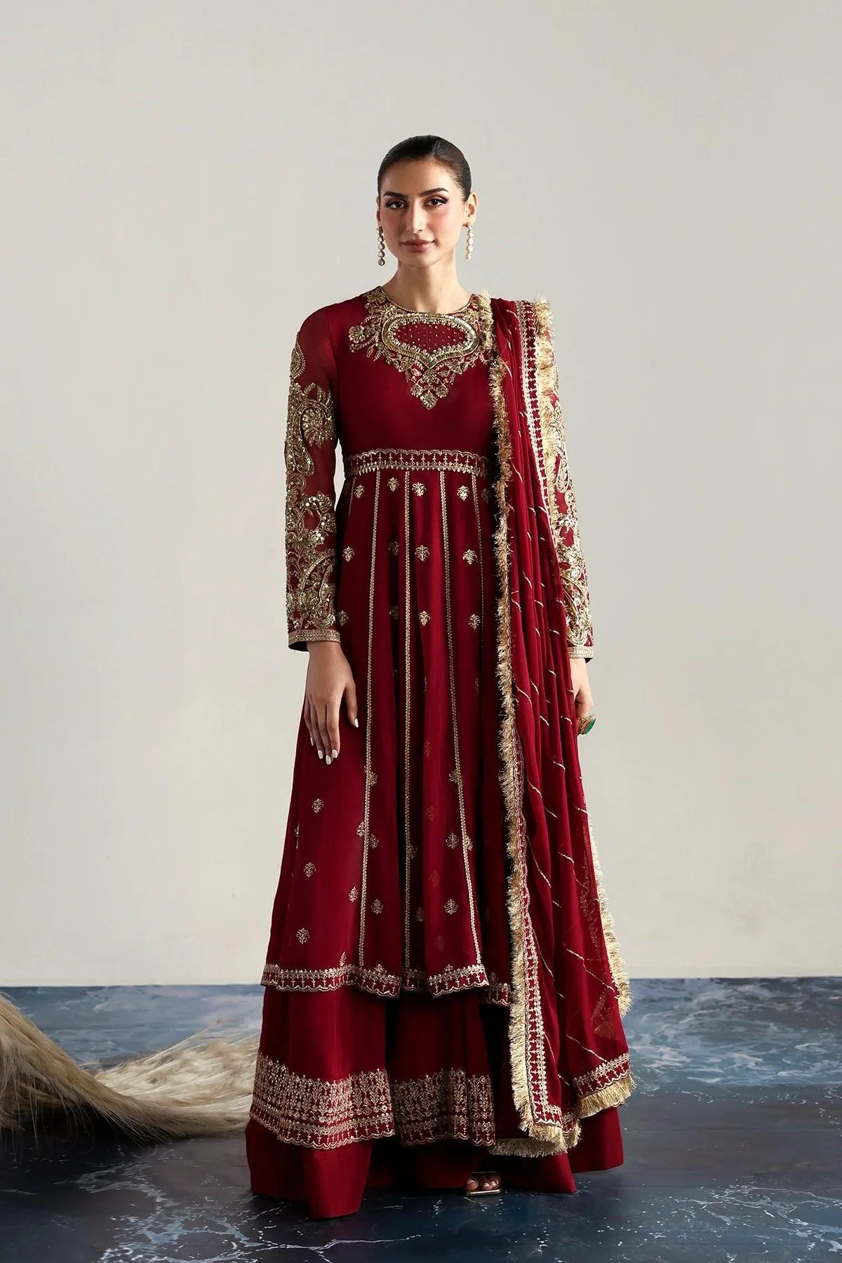 Vanya Rene Eid Festive Red Chiffon – view 1 – Poshaq