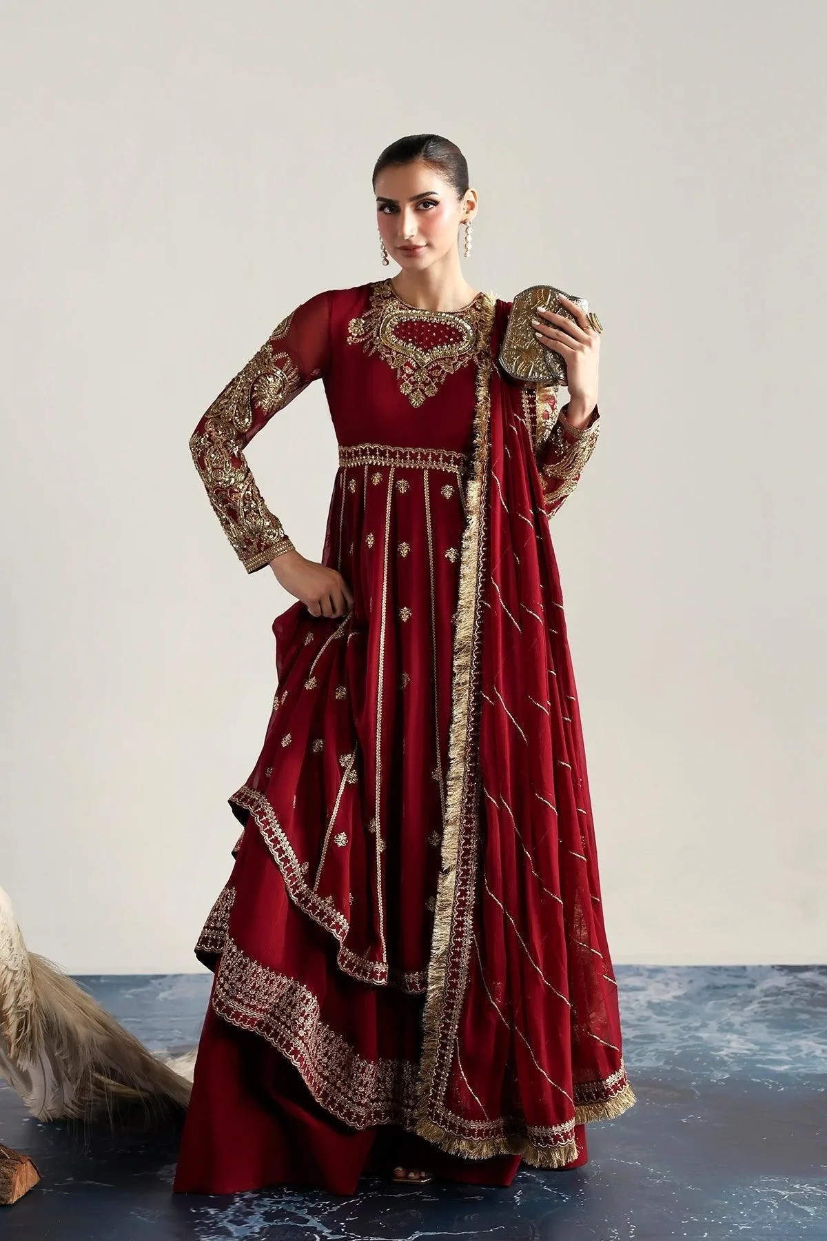 Vanya Rene Eid Festive Red Chiffon – view 7 – Poshaq