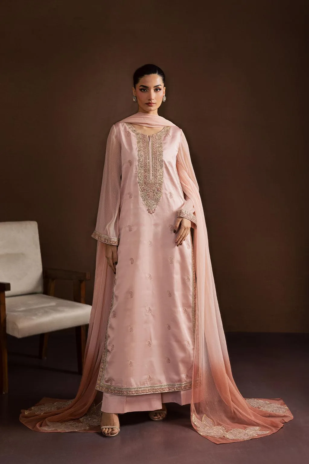 Vanya Silk Edit Pink Chiffon – view 1 – Poshaq