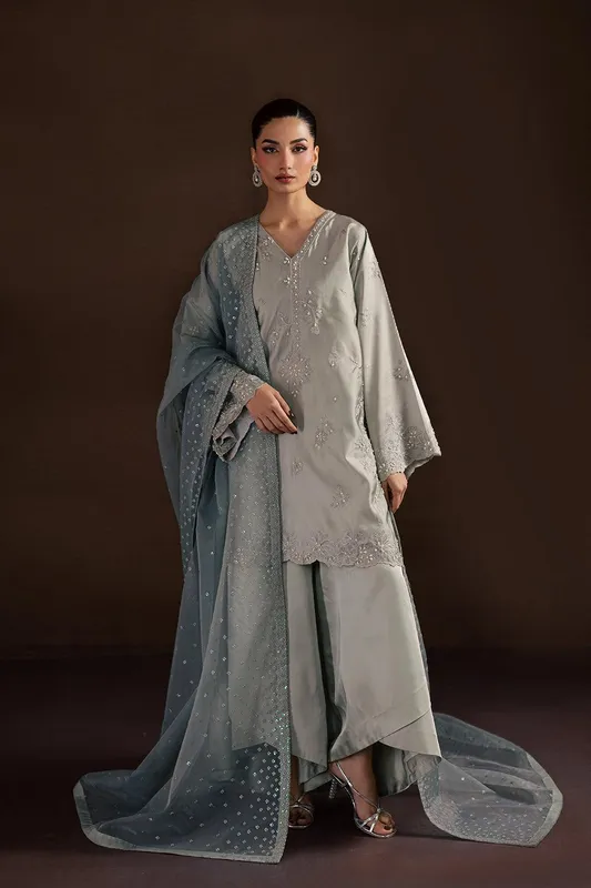 Vanya Silk Edit Grey Organza – view 1 – Poshaq