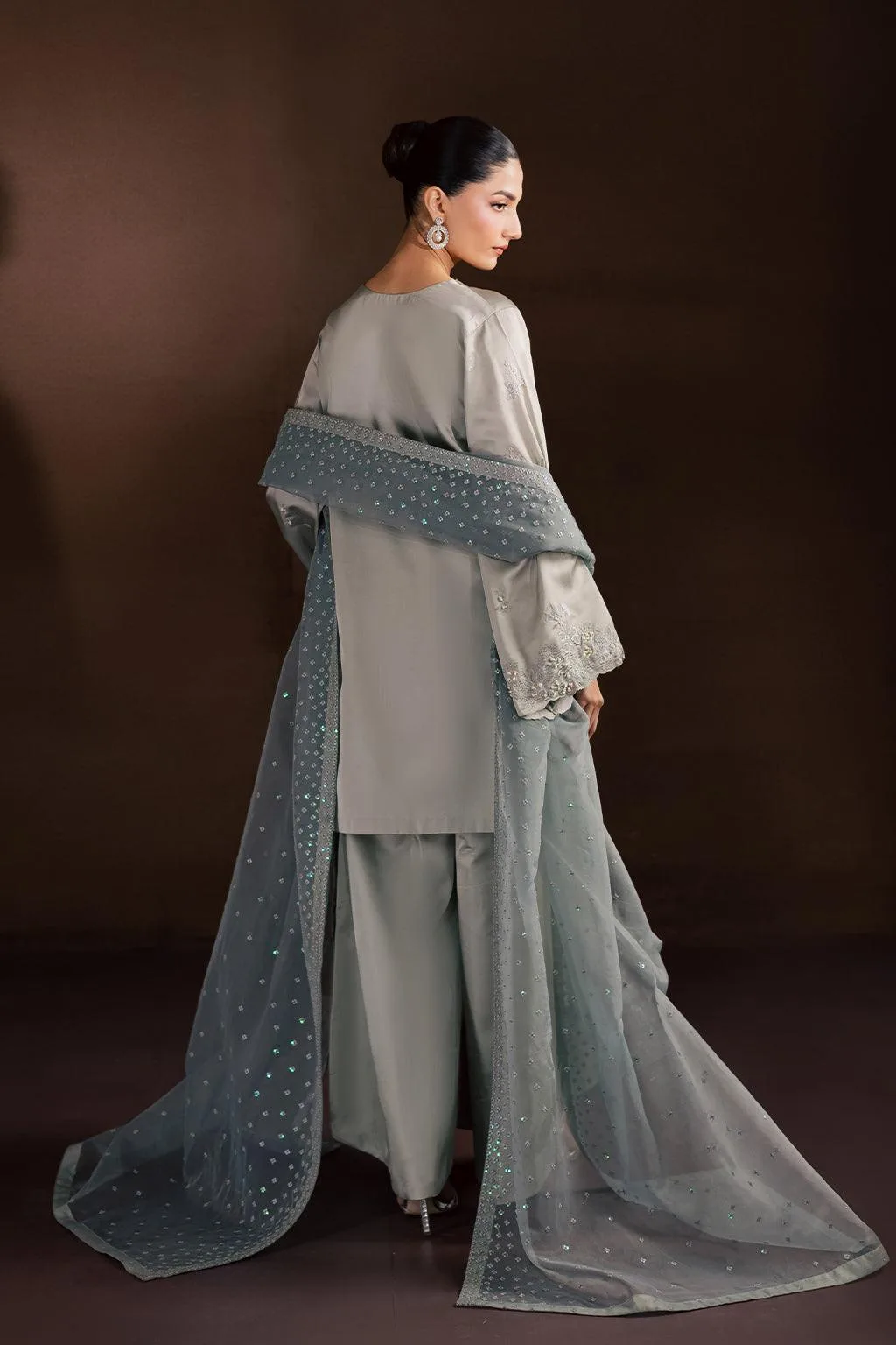 Vanya Silk Edit Grey Organza – view 2 – Poshaq