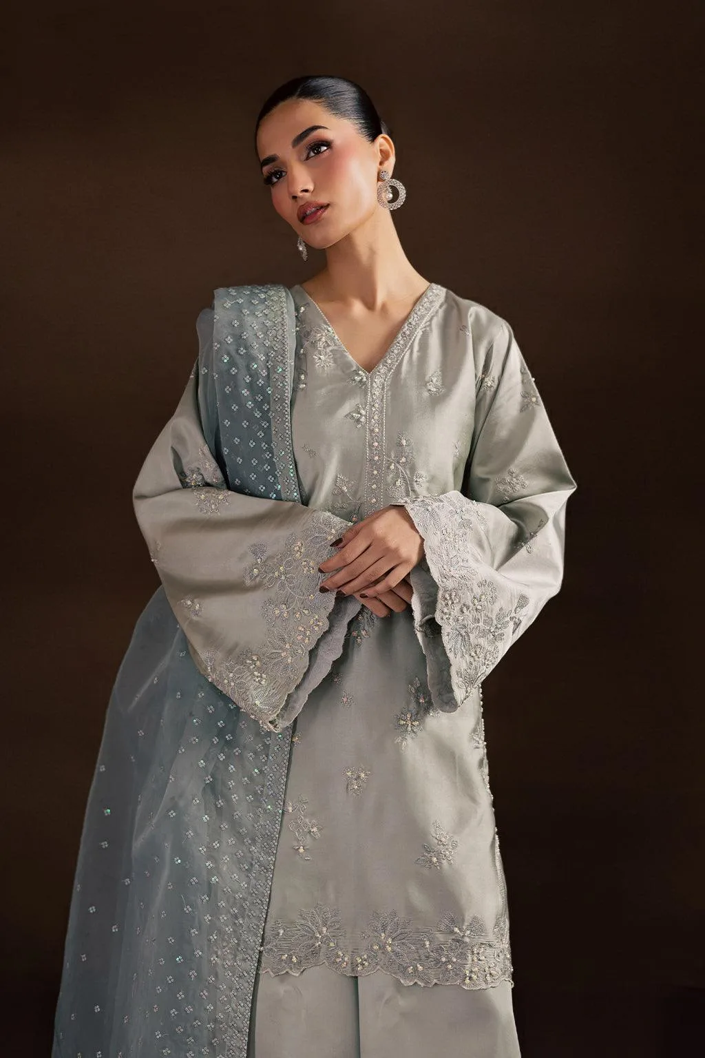 Vanya Silk Edit Grey Organza – view 3 – Poshaq
