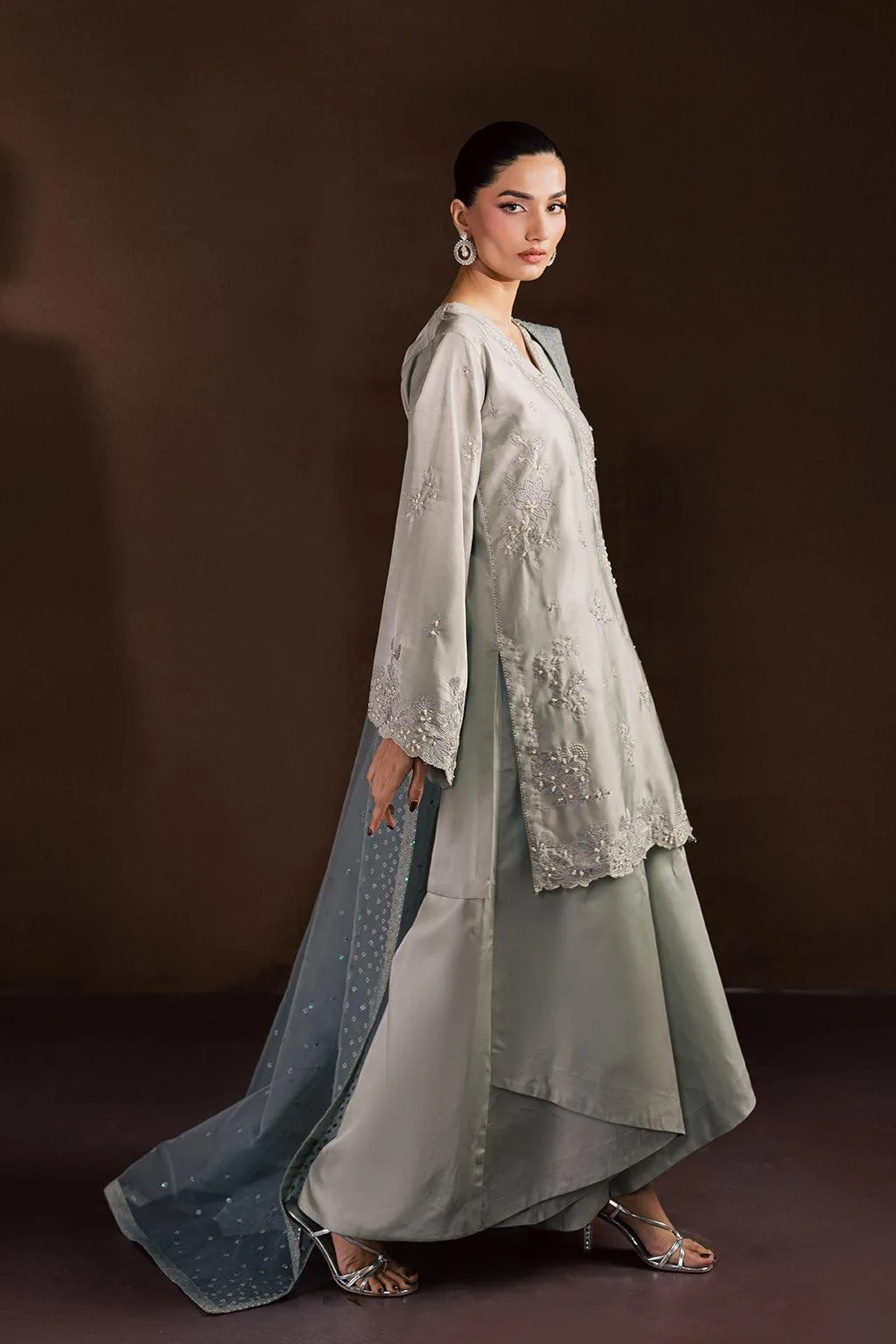 Vanya Silk Edit Grey Organza – view 4 – Poshaq