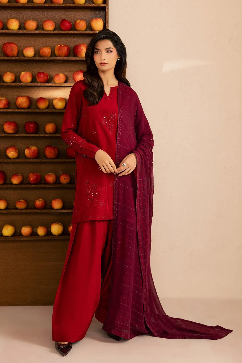 Vanya Silk Edit Red Chiffon – view 1 – Poshaq