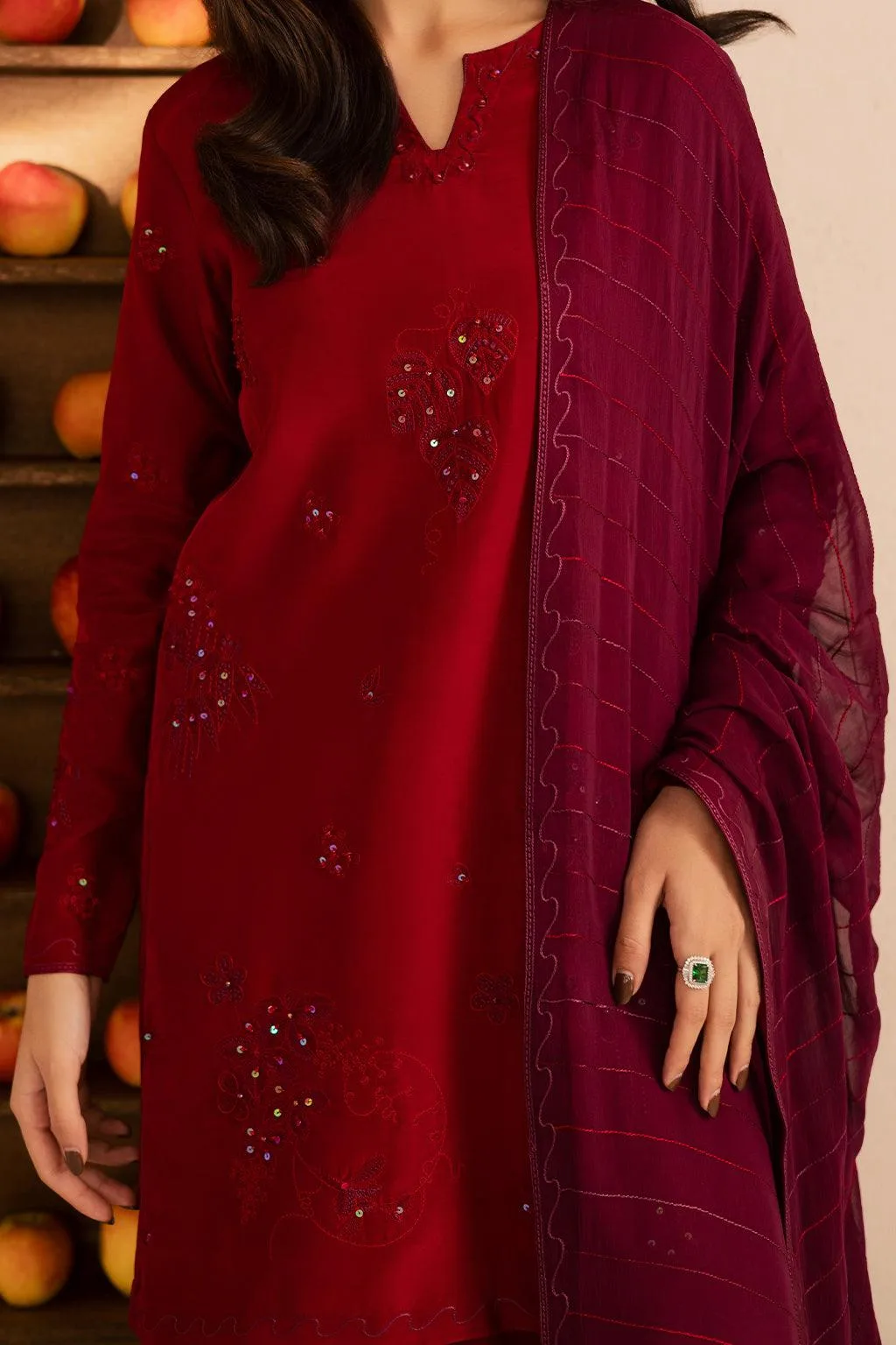 Vanya Silk Edit Red Chiffon – view 3 – Poshaq