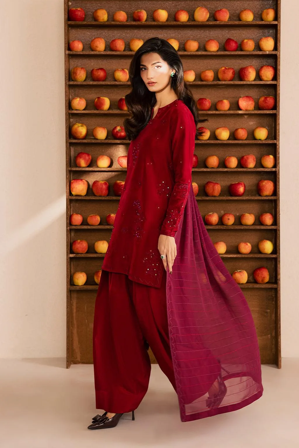 Vanya Silk Edit Red Chiffon – view 4 – Poshaq